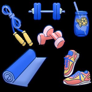 workout equipment, weights, sports drink
